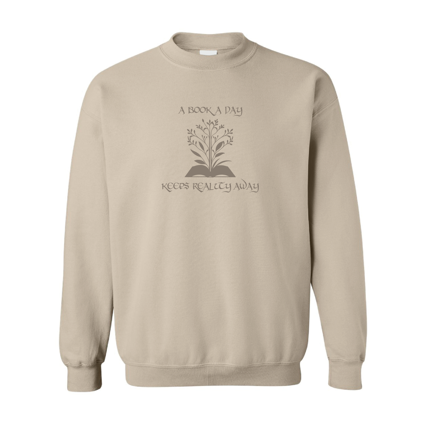 A Book Day Keeps Reality Away | Tone-On-Tone Crewneck Sweatshirt | 20 Colors