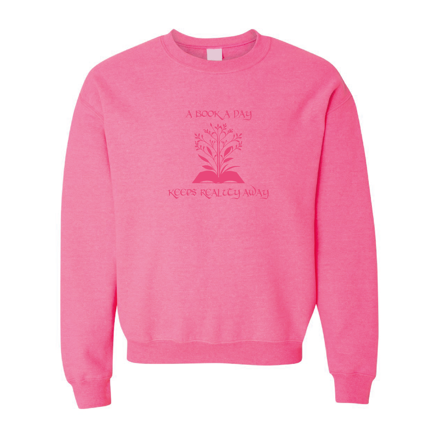 A Book Day Keeps Reality Away | Tone-On-Tone Crewneck Sweatshirt | 20 Colors