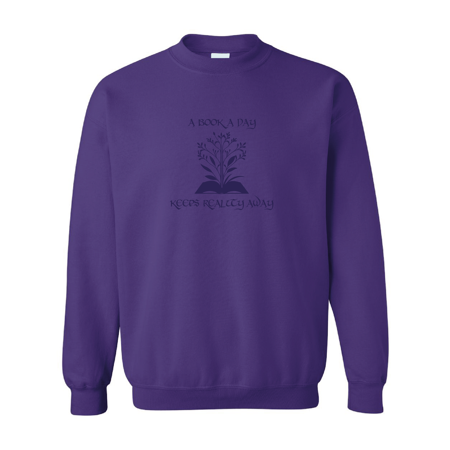 A Book Day Keeps Reality Away | Tone-On-Tone Crewneck Sweatshirt | 20 Colors