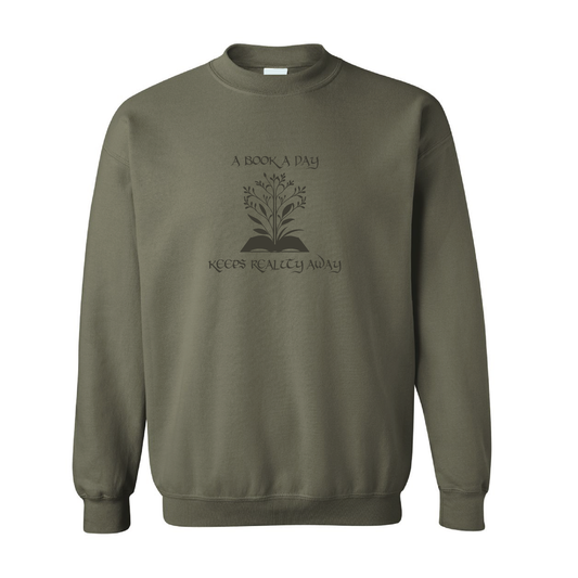 A Book Day Keeps Reality Away | Tone-On-Tone Crewneck Sweatshirt | 20 Colors