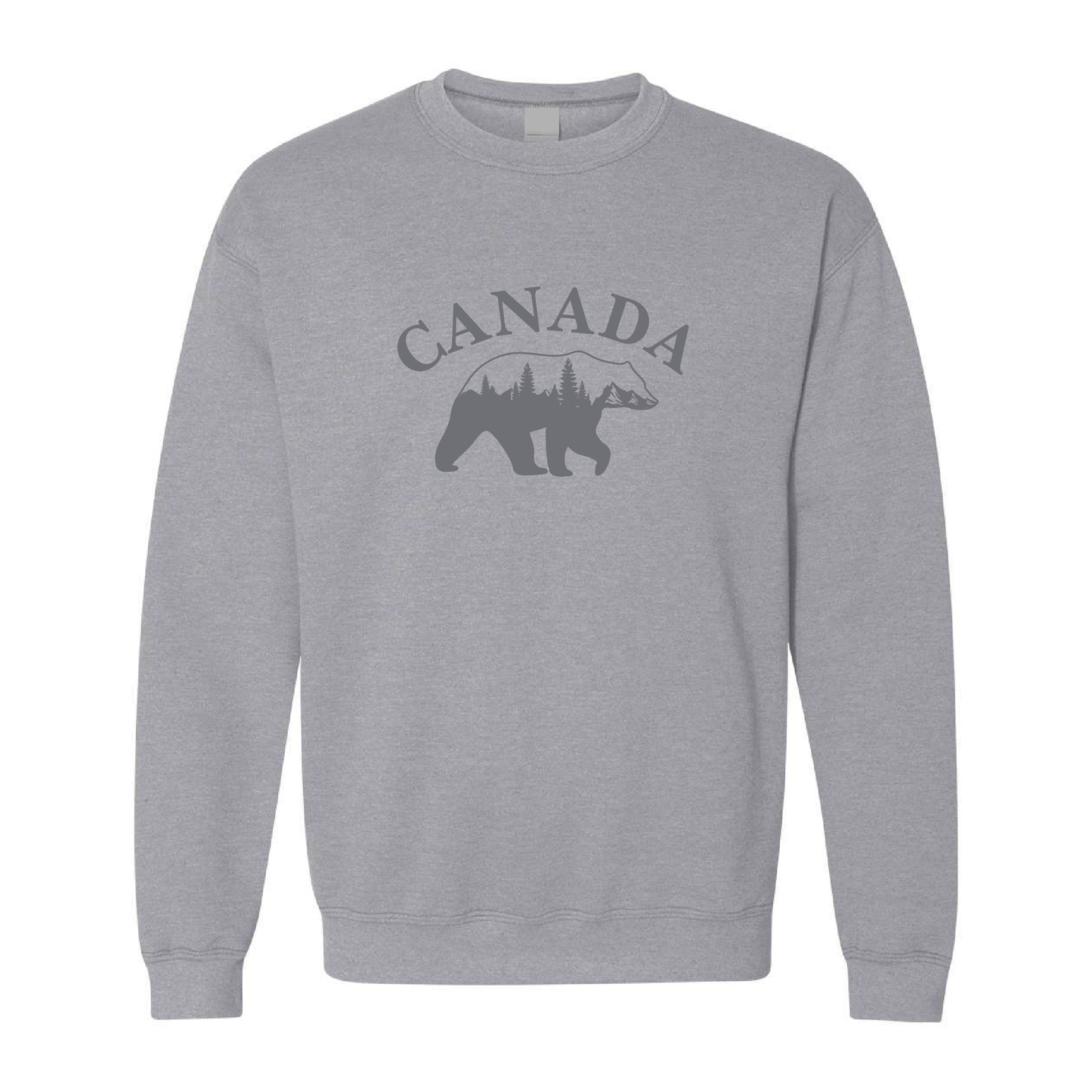 Canada Bear & Trees Graphic Sweatshirt  | Tone-On-Tone Crewneck Sweatshirt | 20 Colors