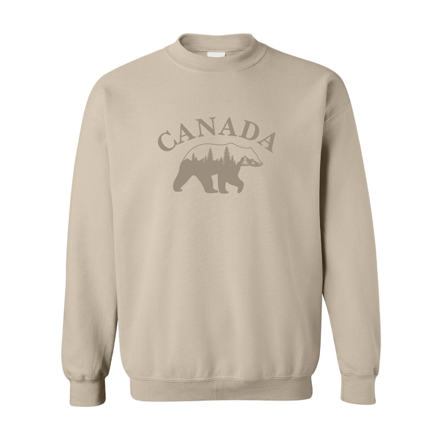 Canada Bear & Trees Graphic Sweatshirt  | Tone-On-Tone Crewneck Sweatshirt | 20 Colors