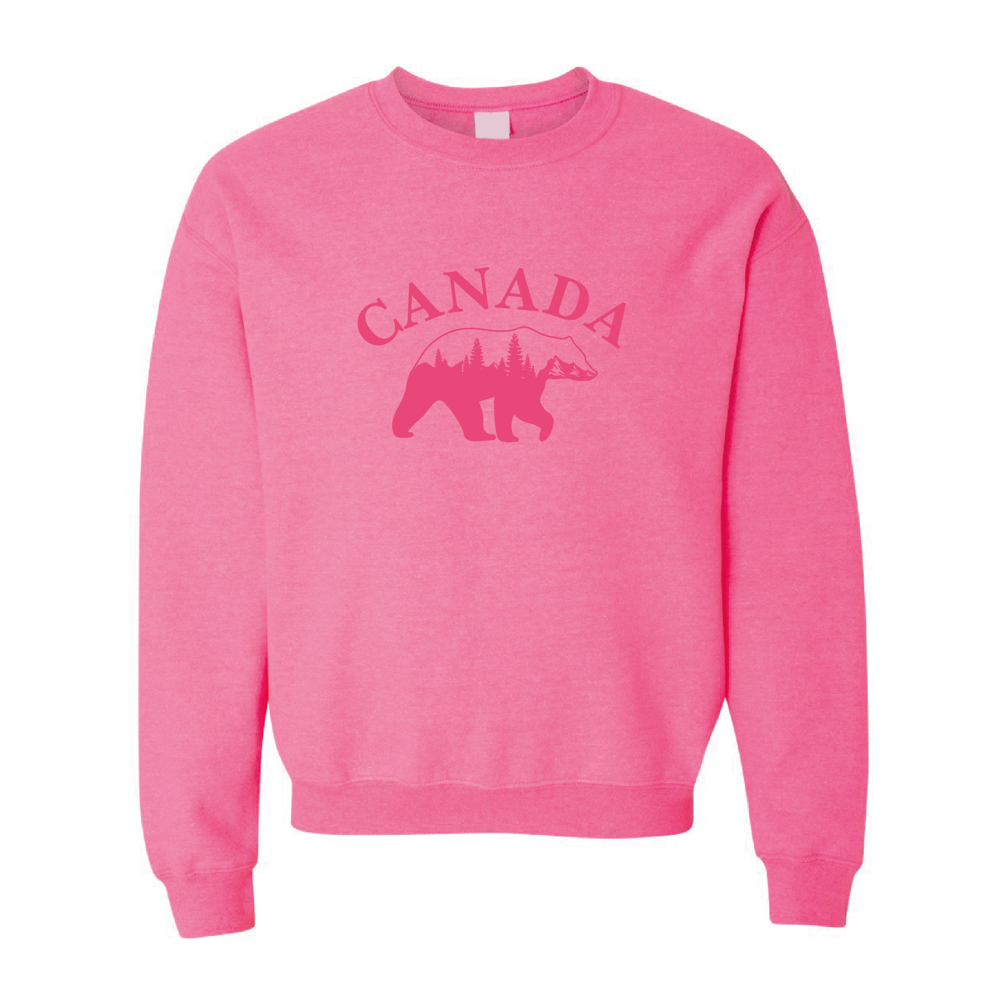 Canada Bear & Trees Graphic Sweatshirt  | Tone-On-Tone Crewneck Sweatshirt | 20 Colors