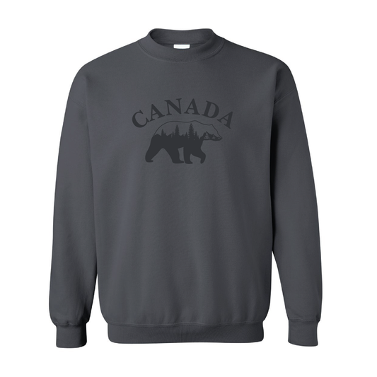 Canada Bear & Trees Graphic Sweatshirt  | Tone-On-Tone Crewneck Sweatshirt | 20 Colors