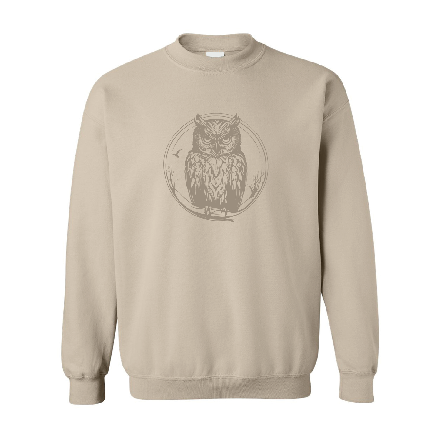 Night Owl Illustration Sweatshirt  | Tone-On-Tone Crewneck Sweatshirt | 20 Colors