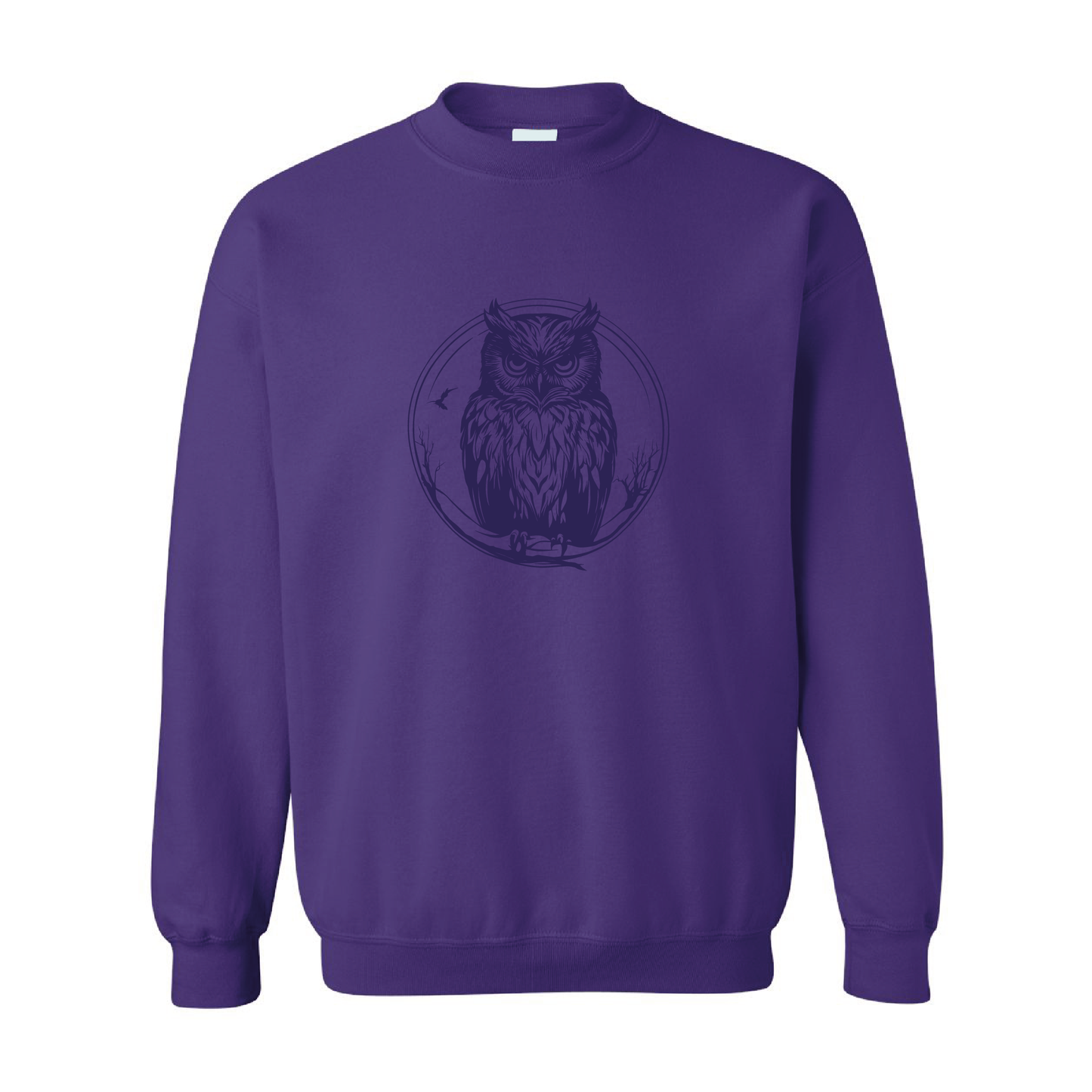 Night Owl Illustration Sweatshirt  | Tone-On-Tone Crewneck Sweatshirt | 20 Colors