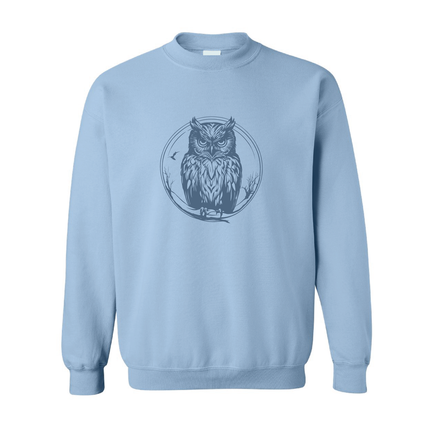 Night Owl Illustration Sweatshirt  | Tone-On-Tone Crewneck Sweatshirt | 20 Colors