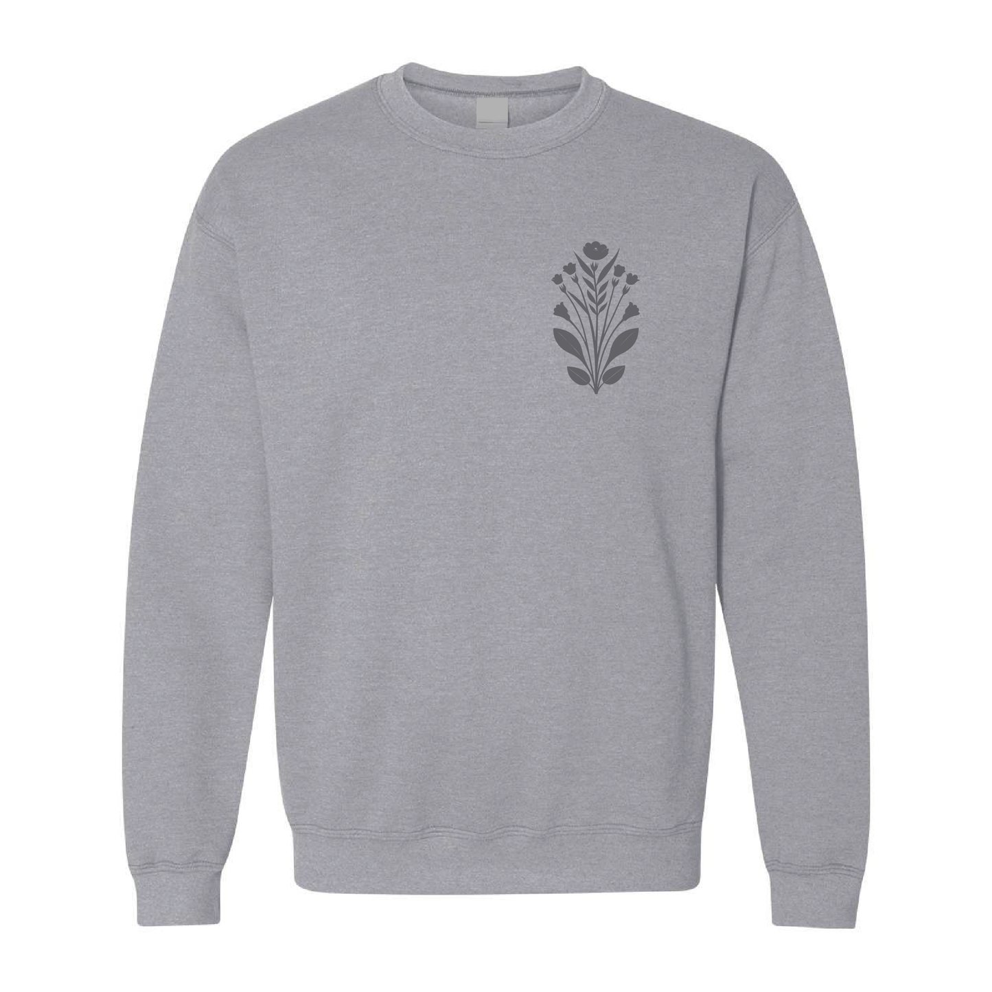 Floral Left Chest Graphic | Tone-On-Tone Crewneck Sweatshirt | 20 Colors