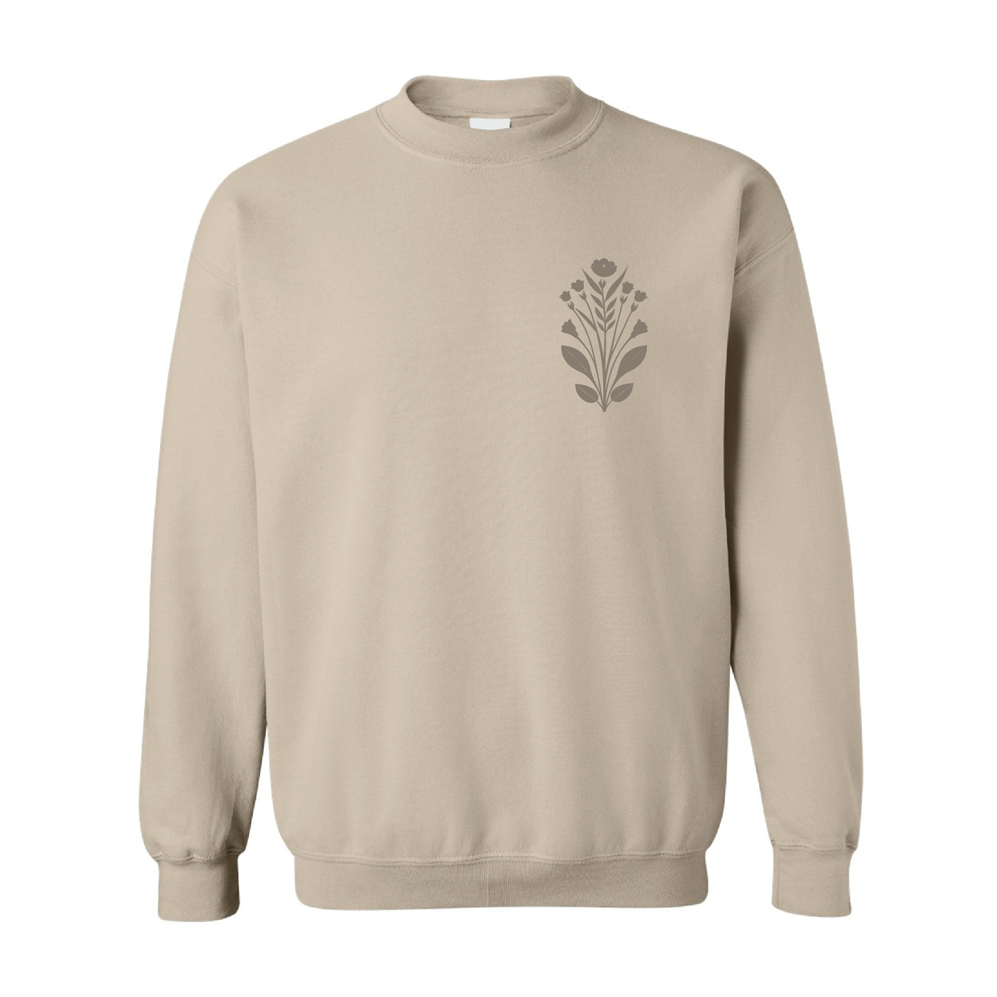 Floral Left Chest Graphic | Tone-On-Tone Crewneck Sweatshirt | 20 Colors