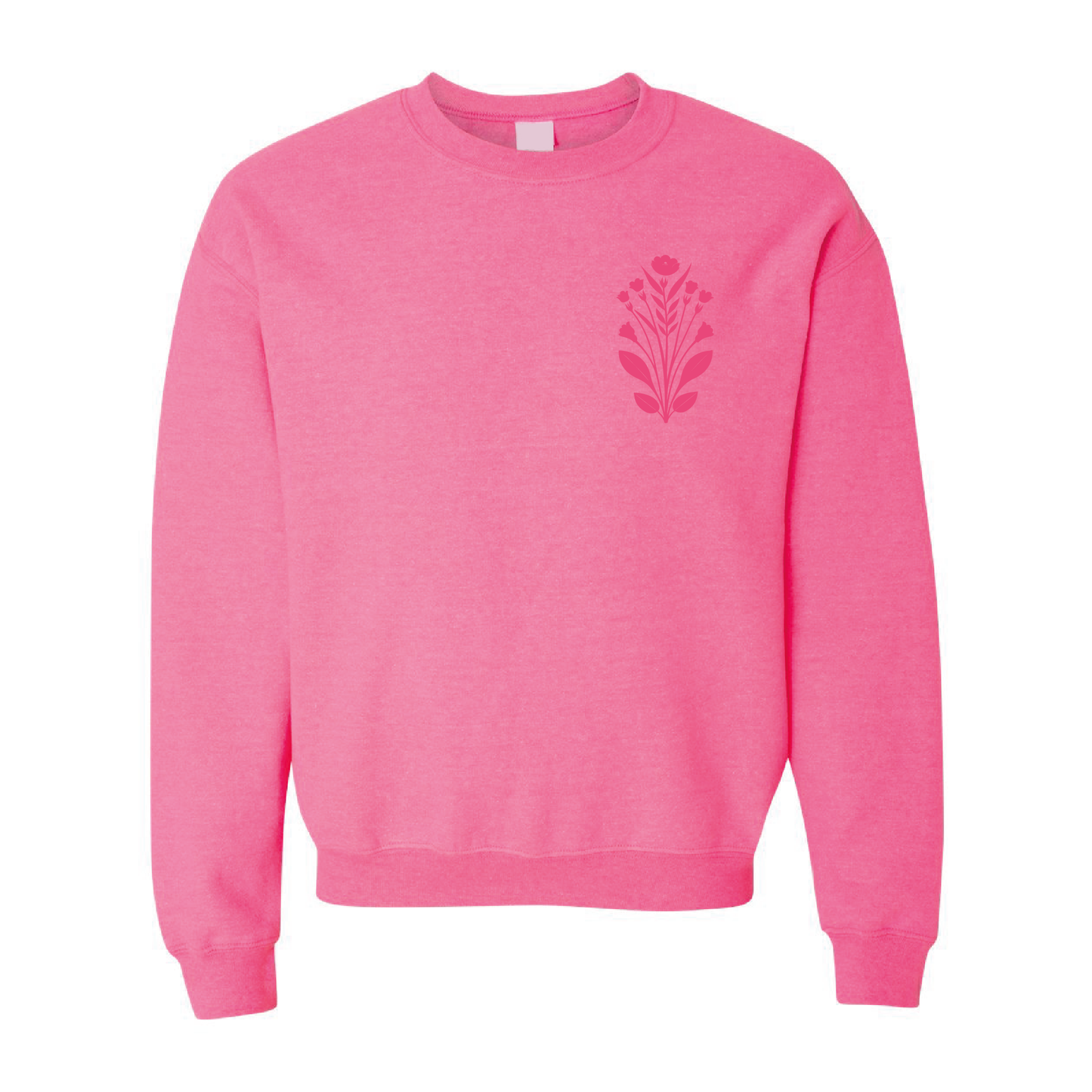 Floral Left Chest Graphic | Tone-On-Tone Crewneck Sweatshirt | 20 Colors