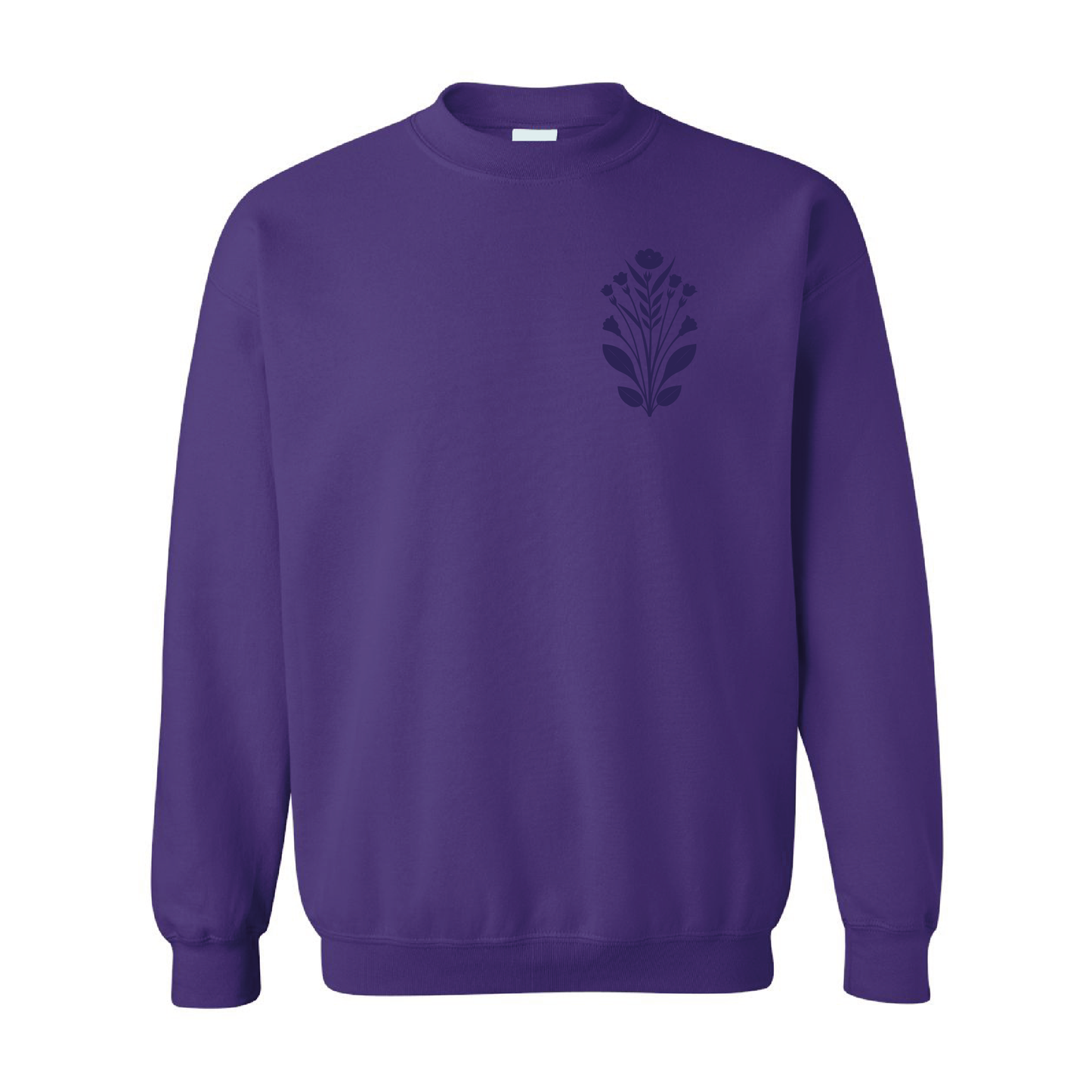 Floral Left Chest Graphic | Tone-On-Tone Crewneck Sweatshirt | 20 Colors