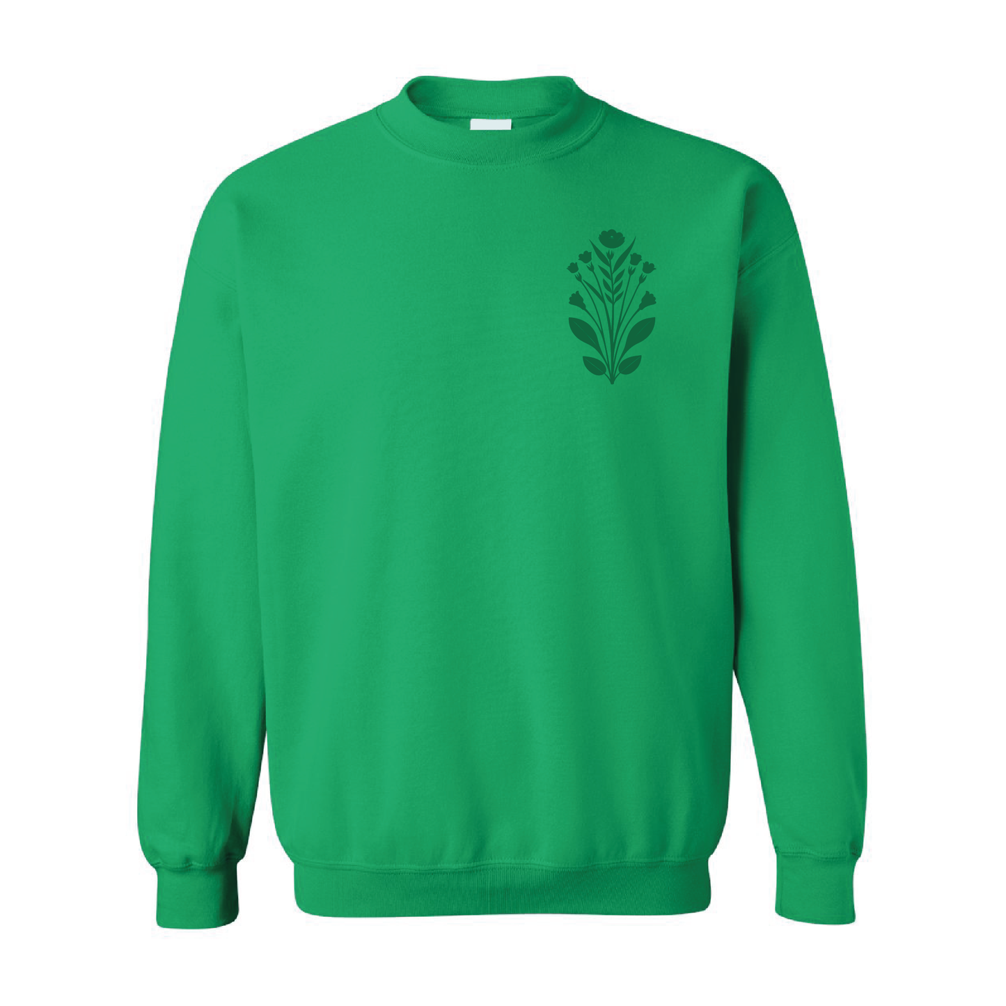 Floral Left Chest Graphic | Tone-On-Tone Crewneck Sweatshirt | 20 Colors