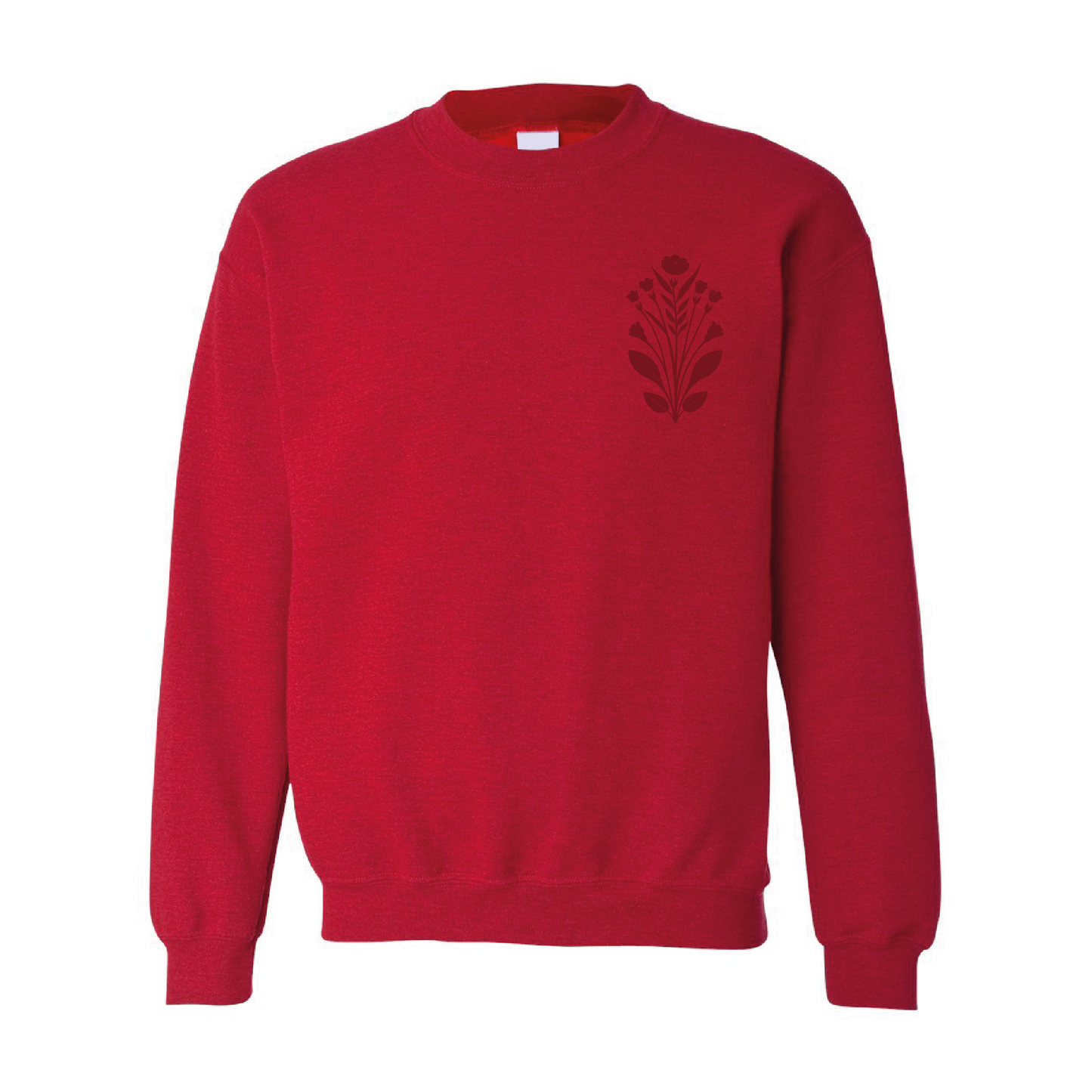 Floral Left Chest Graphic | Tone-On-Tone Crewneck Sweatshirt | 20 Colors