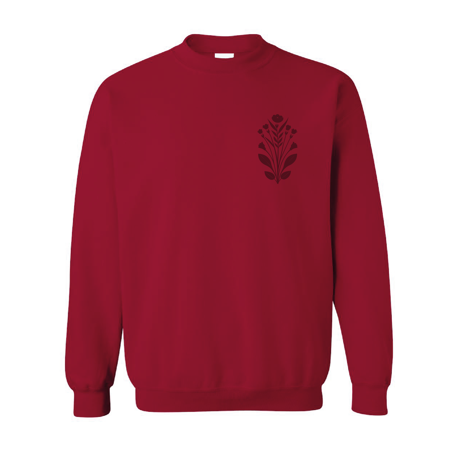 Floral Left Chest Graphic | Tone-On-Tone Crewneck Sweatshirt | 20 Colors