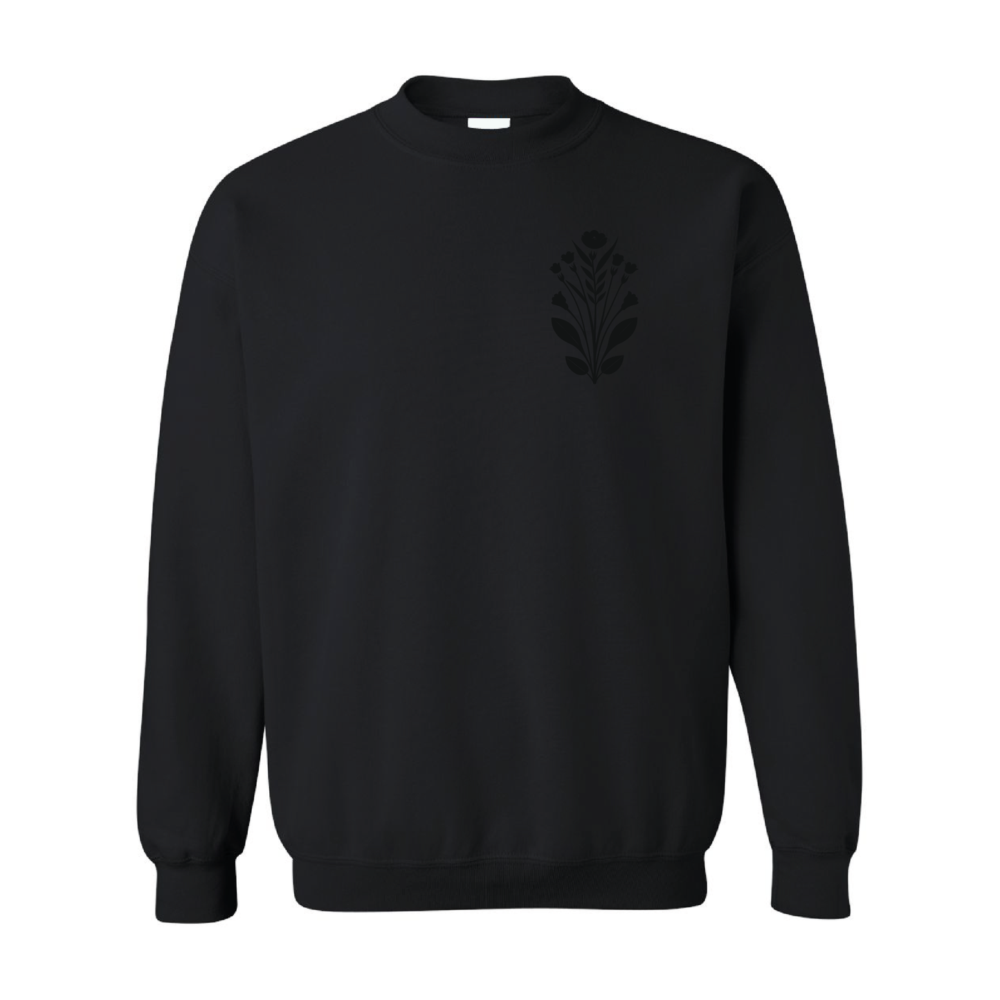 Floral Left Chest Graphic | Tone-On-Tone Crewneck Sweatshirt | 20 Colors