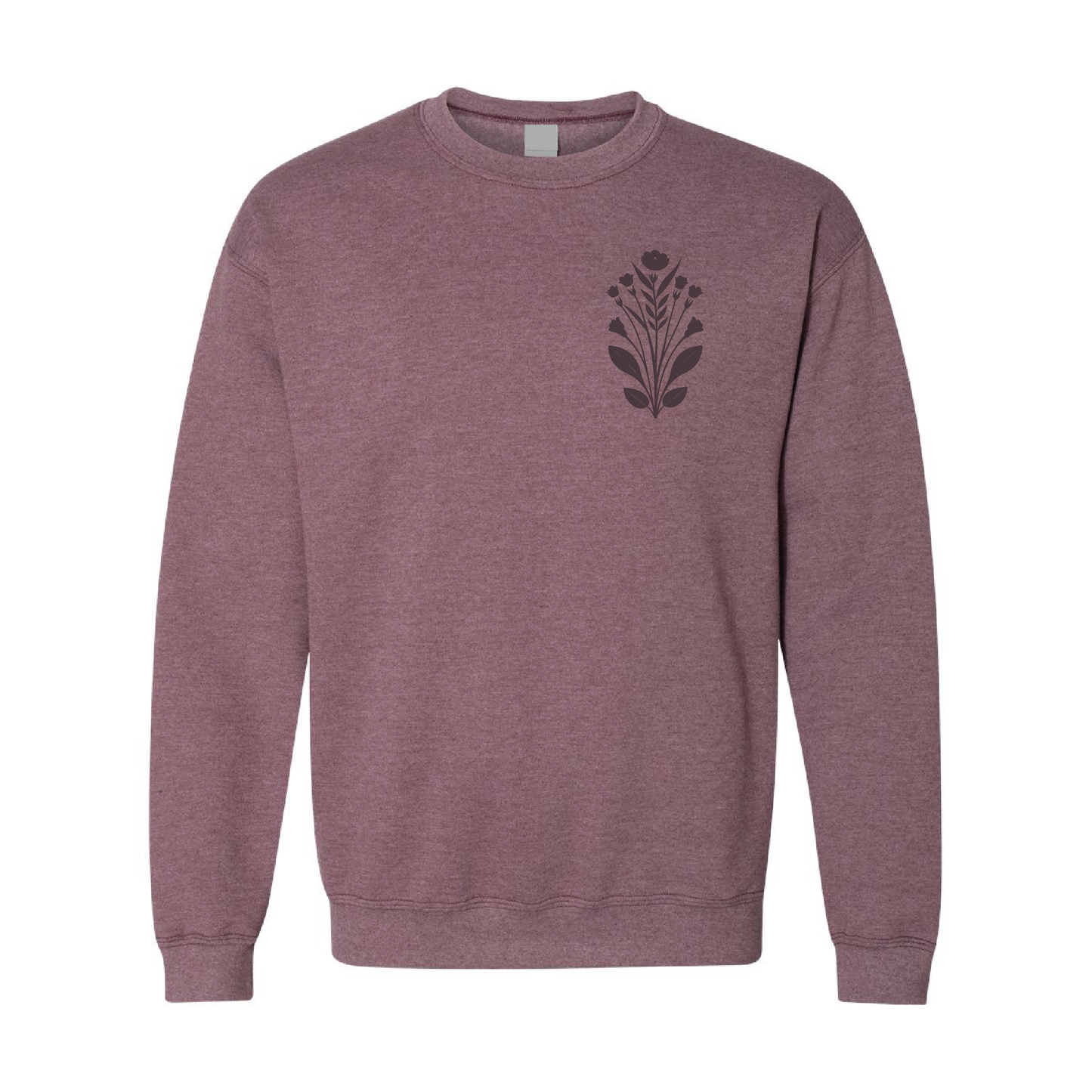 Floral Left Chest Graphic | Tone-On-Tone Crewneck Sweatshirt | 20 Colors