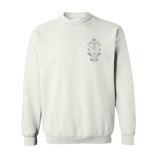 Floral Left Chest Graphic | Tone-On-Tone Crewneck Sweatshirt | 20 Colors