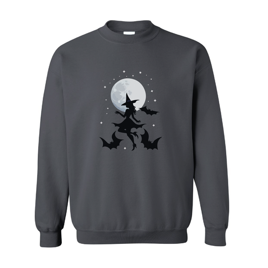 Witch and Bats Full Moon Crewneck Sweatshirt | 20 Colors