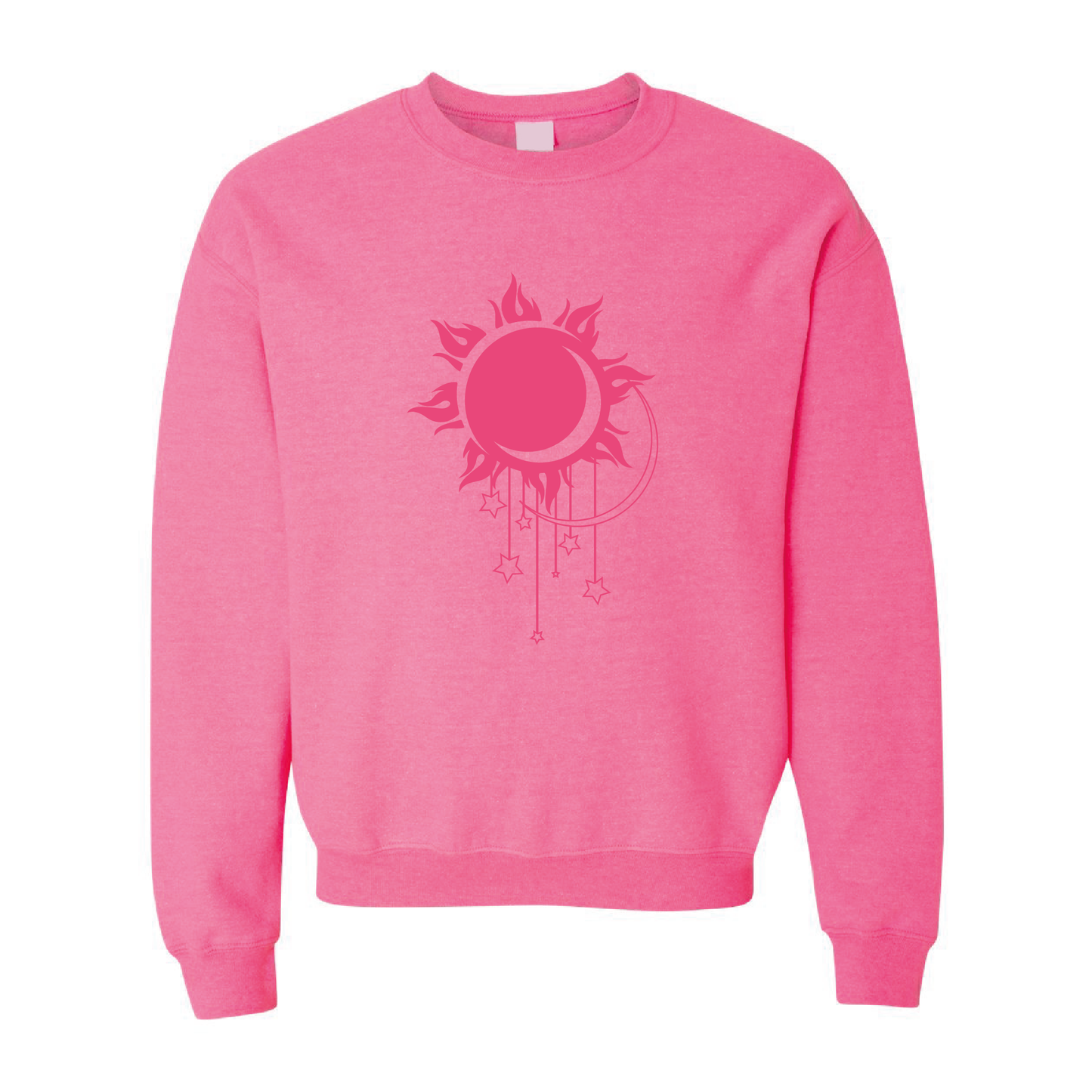 Moon Stars Sun Graphic | Tone-On-Tone Crewneck Sweatshirt | 20 Colors