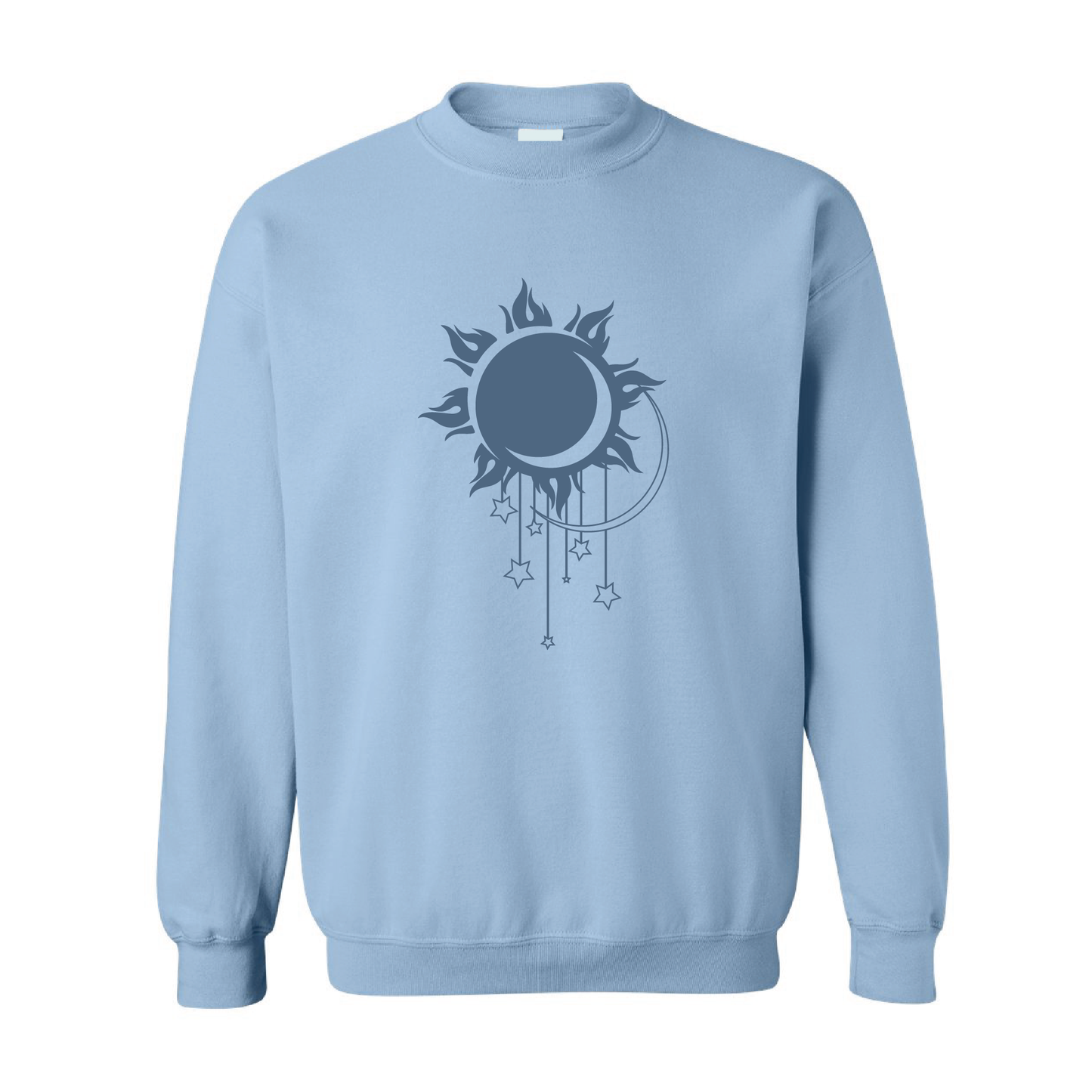 Moon Stars Sun Graphic | Tone-On-Tone Crewneck Sweatshirt | 20 Colors